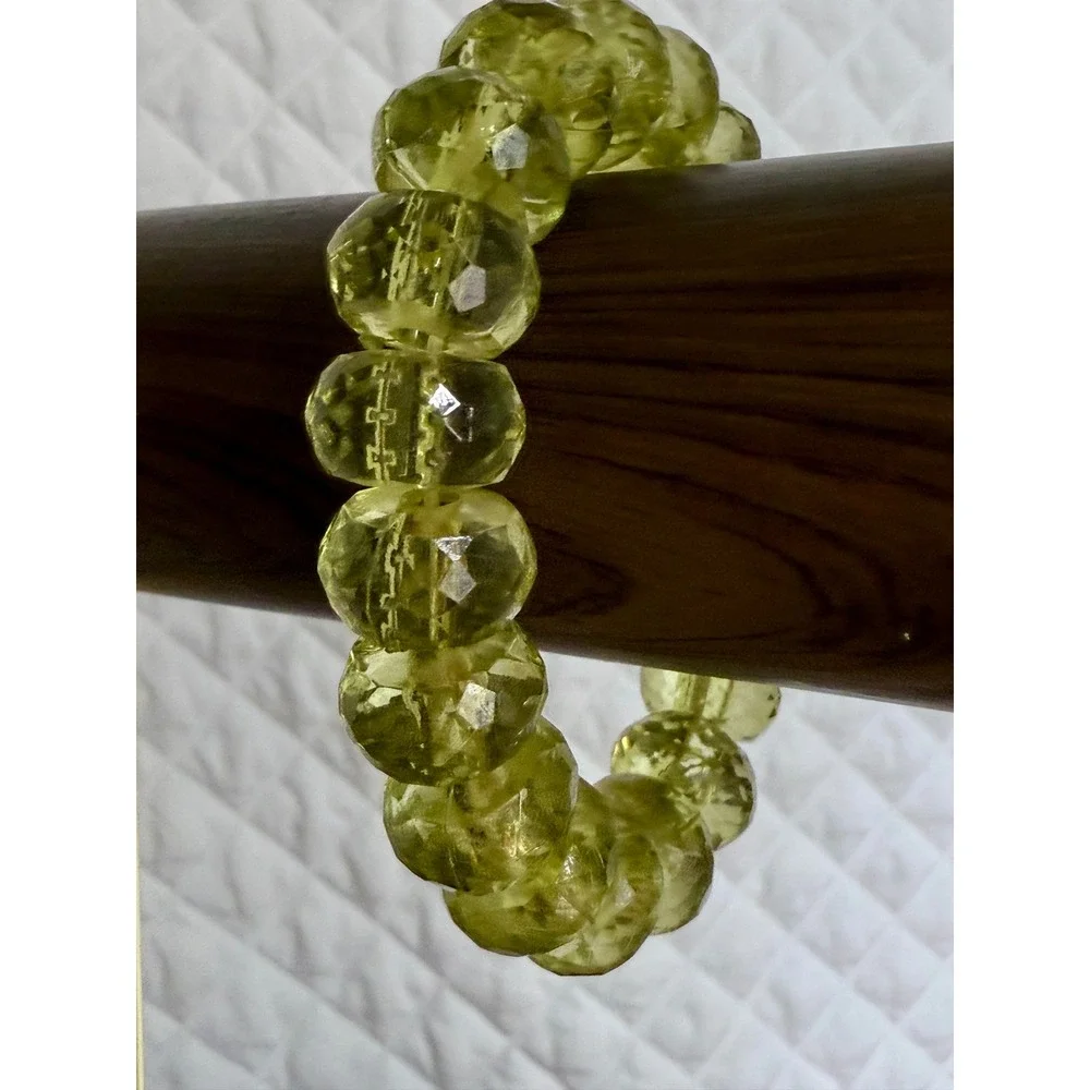 Boho Faceted Peridot Green Glass Bead Stretch Bracelet Geometric Crystal Style